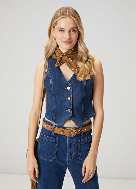 Indigo Crop Denim Yelek