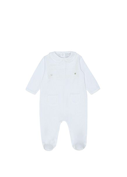 Beyaz Dantel Önlük Detaylı Kız Bebek Tulum