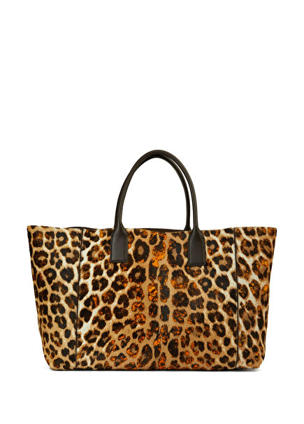 Leopar Desenli Kadın Deri Alışveriş Çantası