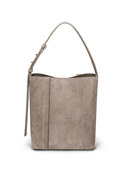 The Large Tote Plissé Sand Beige Suede Women's Shoulder Bag