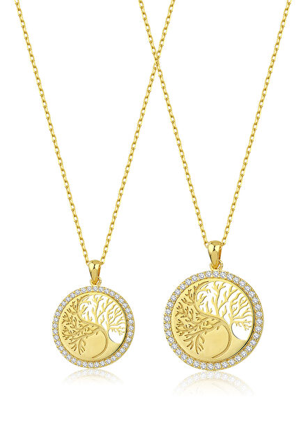 Hayat Ağacı 14 Ayar Altın Anne - Kız Kolye Seti