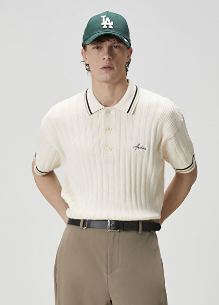 Off White Line Textured Polo Knitwear