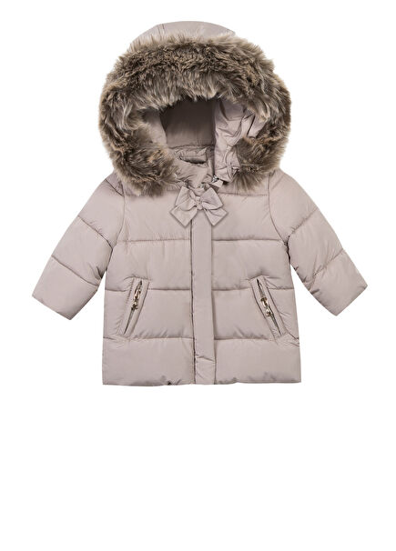 Bej Kapüşonlu Kız Bebek Doudoune Mont