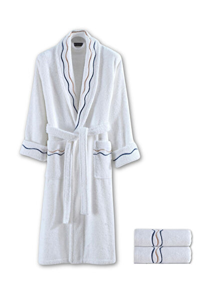 Toscana Beyaz %100 Pamuk 3'lü Havlu Bornoz Seti