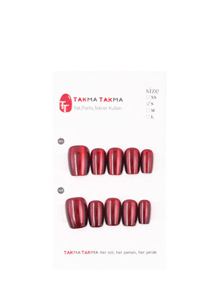 Kısa Balerin 10'lu Bordo Protez Takma Tırnak TT0748 