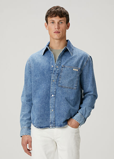 Regular Fit Navy Blue Denim Shirt