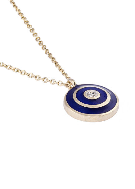 Yuvarlak Mineli ve Pırlanta Taşlı 14 Ayar Altın Kadın Kolye