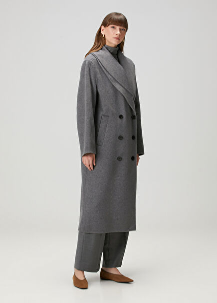 Grey Double-Breasted Wool Coat