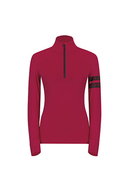 631-Turtleneck Wıth Half Zip Burgundy Long Sleeve Sports Body