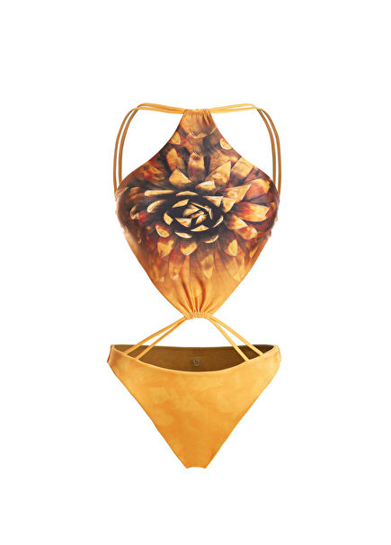 Queen of Flowers Mango Yellow Halter Swimsuit