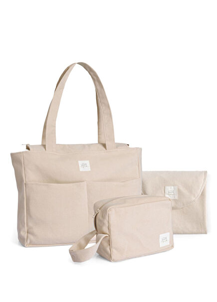 Beige 3-Piece Mother Baby Care Bag Set