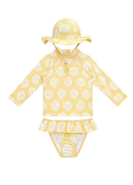 Sunny Shells UV Protection Long Sleeve Baby Girl Swimsuit Set with Hat
