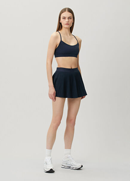 Varsity High-Rise Navy Blue Pleated Tennis Skirt