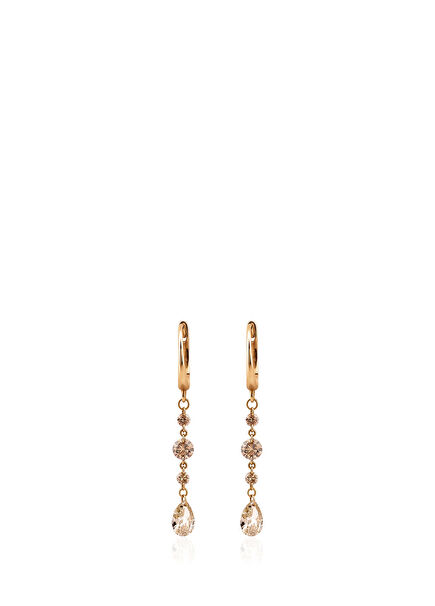 Champagne Pear Diamond Dangle 18K Gold Women's Earrings