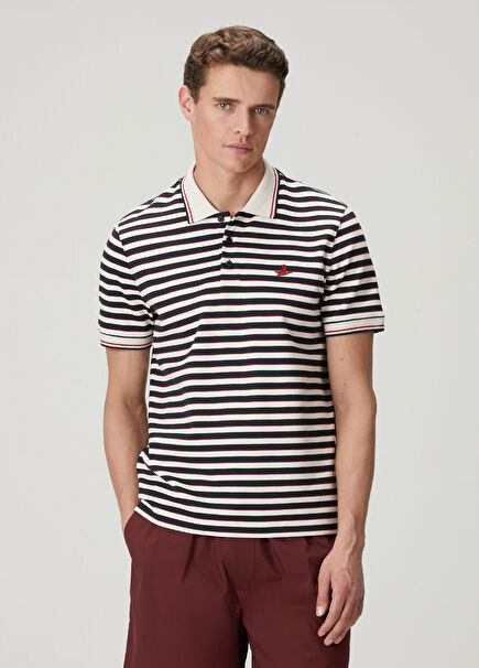 Lacivert Beyaz Comfort Fit Çizgili Polo T-shirt