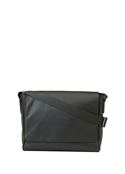 Black Logo Detail Men's Leather Cross Bag