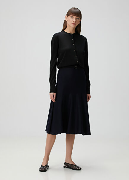 Navy Midi Wool Skirt