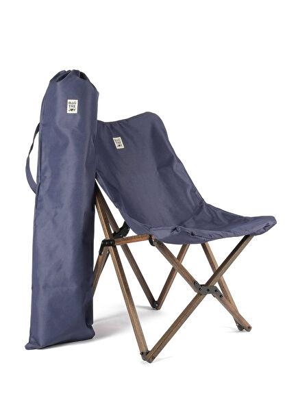 Wooden Anthracite Frame Navy Blue Cover Folding Camp and Garden Chair