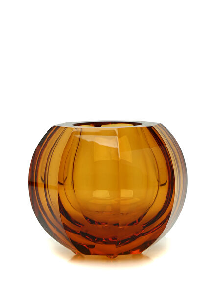 Topaz Amber Striped Textured Crystal Vase