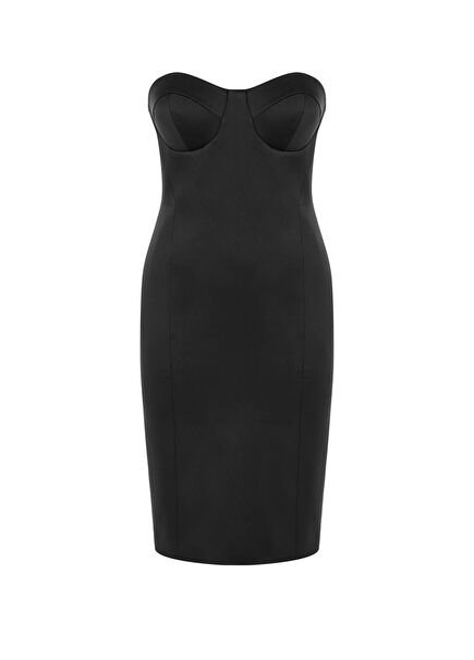 Rita Siyah Saten Kadın Elbise