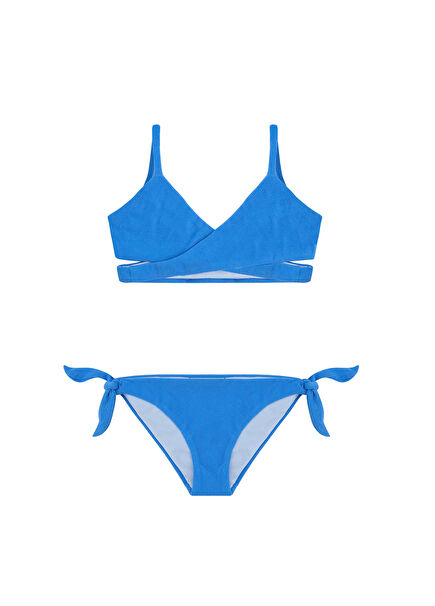 Claire Mavi Cut Out Detaylı Havlu Dokulu Kız Çocuk Bikini Takımı