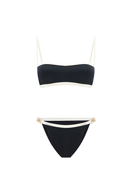 Luna Black Bia Logolu Çift Renk Straplez Kadın Bikini Takımı