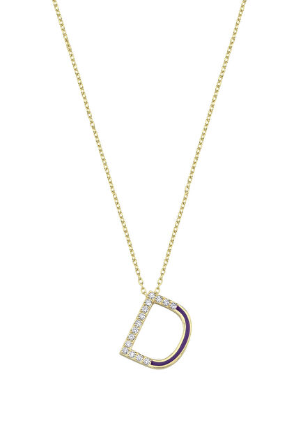 D Letter Diamond Enamel 14K Gold Women's Necklace