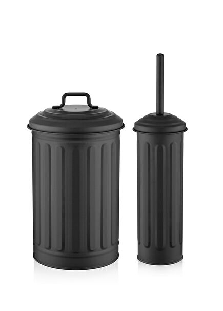 Black Metal Trash Bin 5 lt and Toilet Brush Set