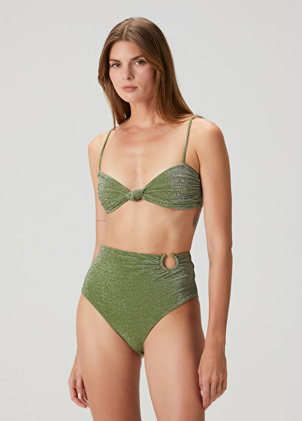 Yeşil Parlak Dokulu Bikini Üstü