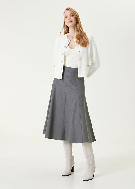 Grey Midi Flared Skirt