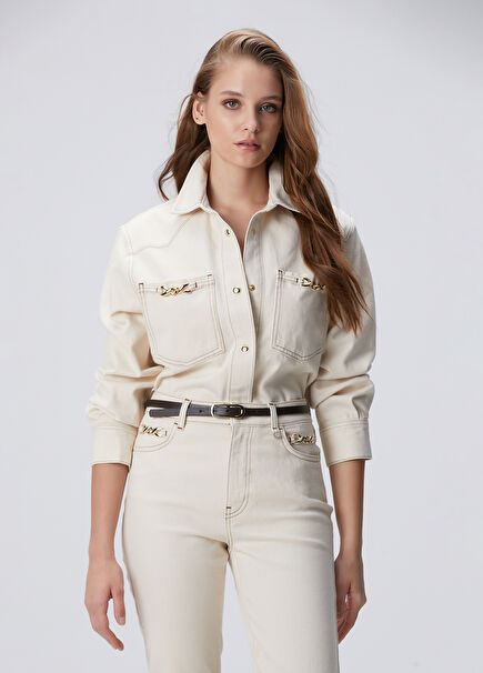 Naturel Aksesuarlı Denim Gömlek