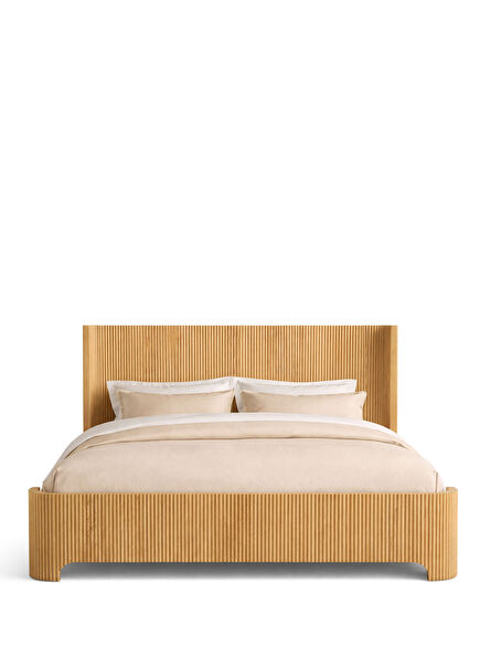 Nodi Naturel Açık Meşe Ahşap Çift Kişilik Karyola