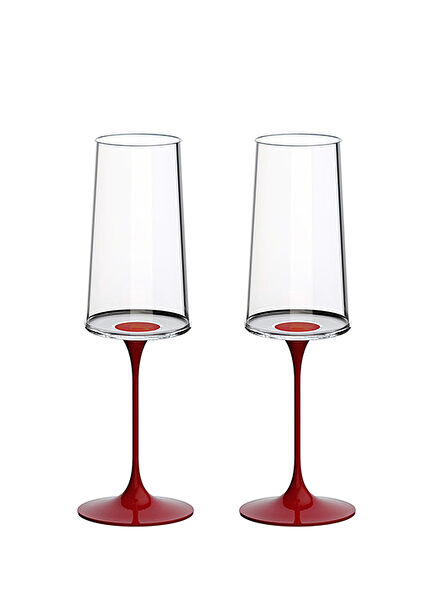 Split Glass Red Glass Set of 2 Flute Glasses