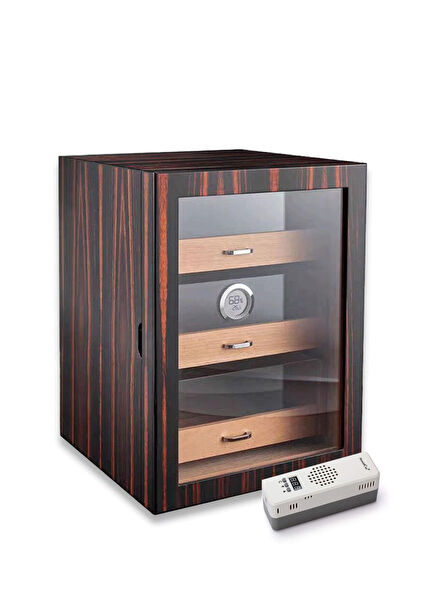 Ebony Electronic Humidifier Glass 3 Drawer Cigar Box Humidor