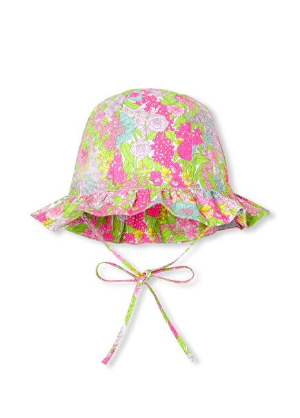 Çiçek Desenli Kız Bebek Bob Şapka