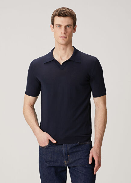 Navy Blue Polo Short Sleeve Sweater