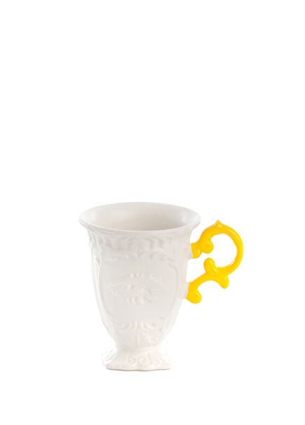 i-Wares Beyaz Porselen Sarı Kulplu Kupa