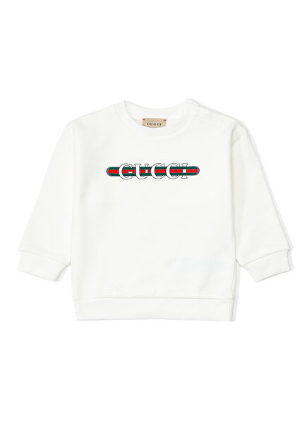 White Logo Printed Baby Boy Sweatshirt