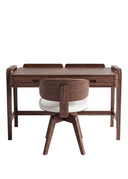 Koyu Ceviz Demce Masa+ Fila Wood Sandalye Çalışma Seti