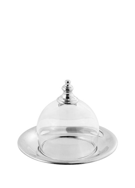 Pewter Glass-Lidded Butter Dish 12 cm