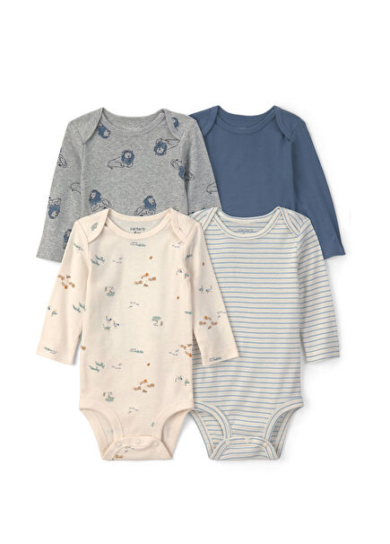 Renkli 4'lü Uzun Kollu Erkek Bebek Body Set