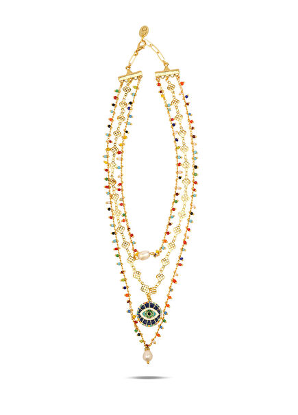 Guardian Evil Eye Beaded Women's Gold Plated Neckl