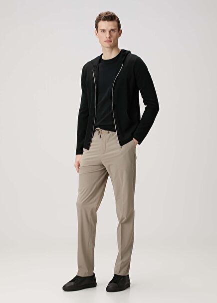 Beige Waist Corded Trousers