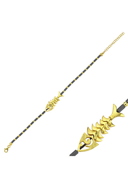Hematite Fishbone Gold Plated Silver Bracelet