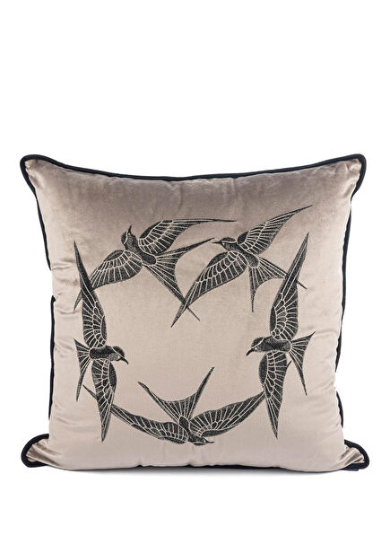 Isla Gray Round Birds Velvet Cushion Pillow 55x55 cm