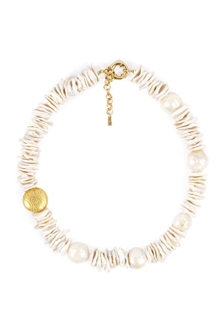 Gold Plated Detailed Pearl Mother-of-Pearl Women's Necklace