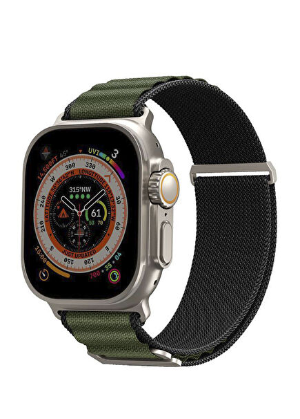 Apple Watch Compatible 44/45/46/49 mm Green SkinRigging Cotton Steel Band