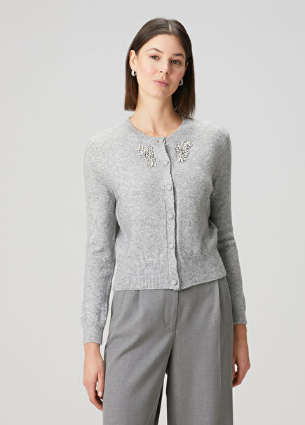 Grey Crystal Embellished Cardigan