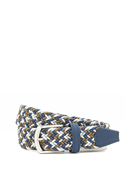 Colorblocked Örgü Dokulu Erkek Kemer