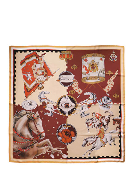 Ritmo Di Zoccoli Horses and Eyes Red Brown Silk Twill Unisex Scarf